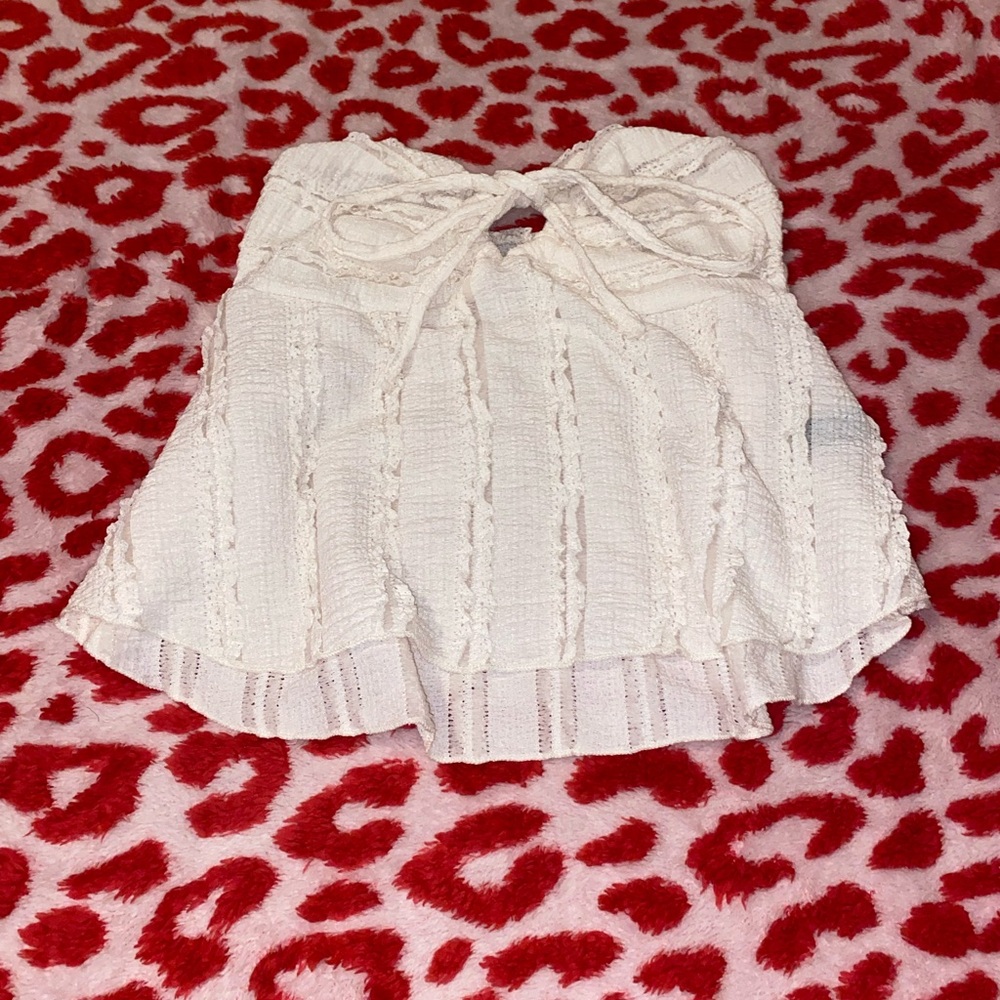 White Textured Strapless Crop Top